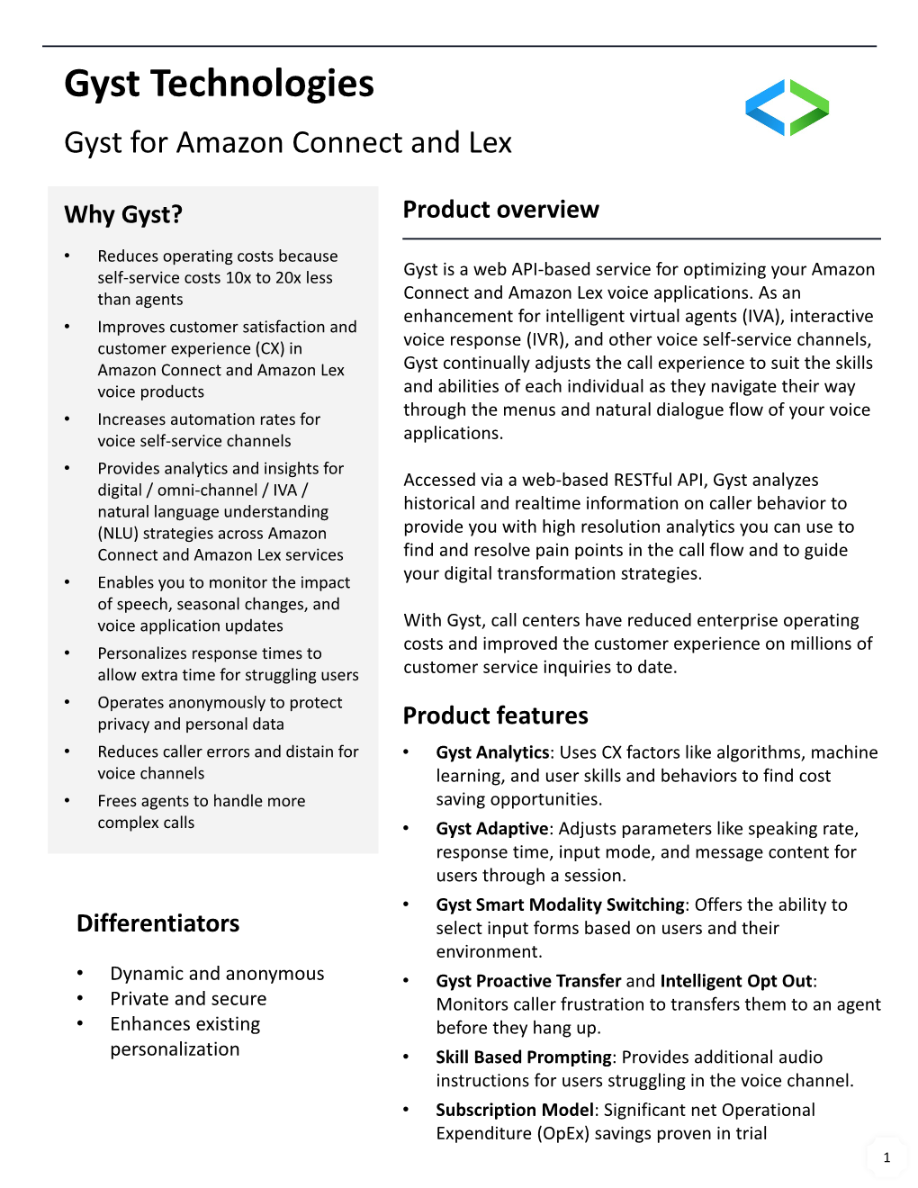 Gyst Technologies Gyst for Amazon Connect and Lex