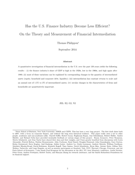Has the U.S. Finance Industry Become Less Efficient? on the Theory And