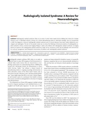 Radiologically Isolated Syndrome: a Review for Neuroradiologists
