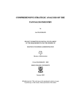 Comprehensive Strategic Analysis of the Tantalum Industry