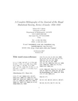 A Complete Bibliography of the Journal of the Royal Statistical Society, Series a Family: 1950–1959
