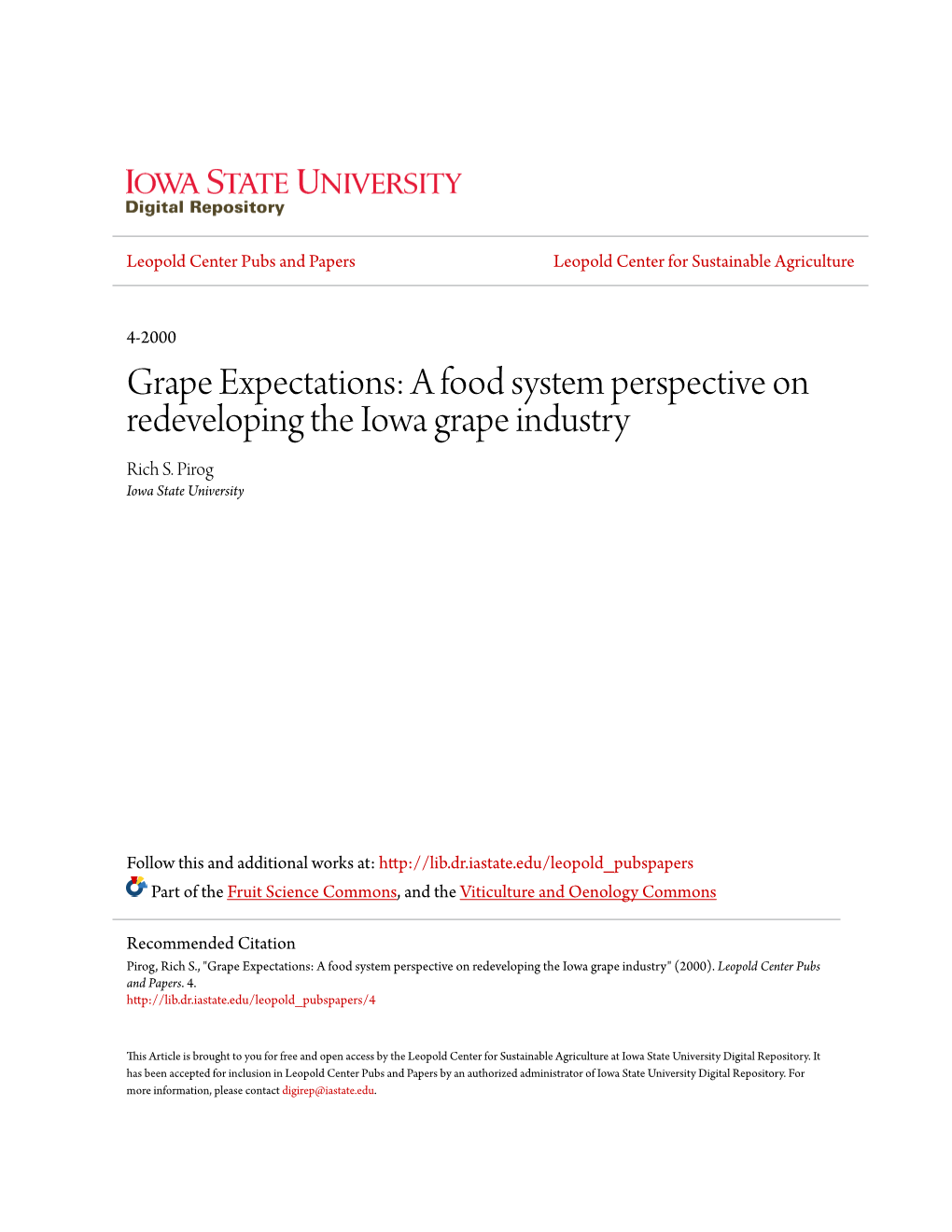 Grape Expectations: a Food System Perspective on Redeveloping the Iowa Grape Industry Rich S