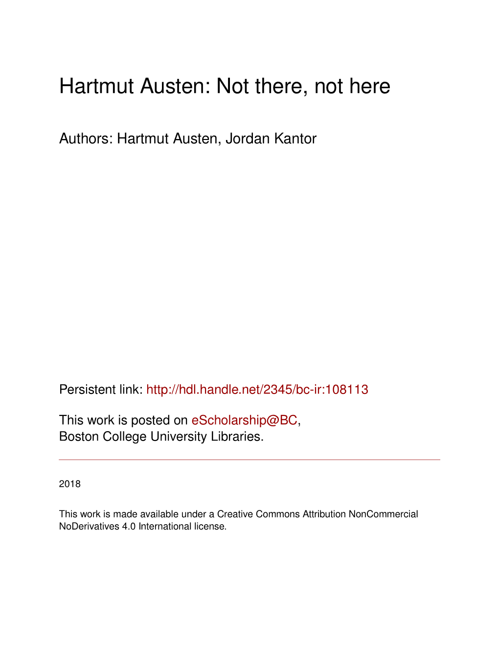 Hartmut Austen: Not There, Not Here