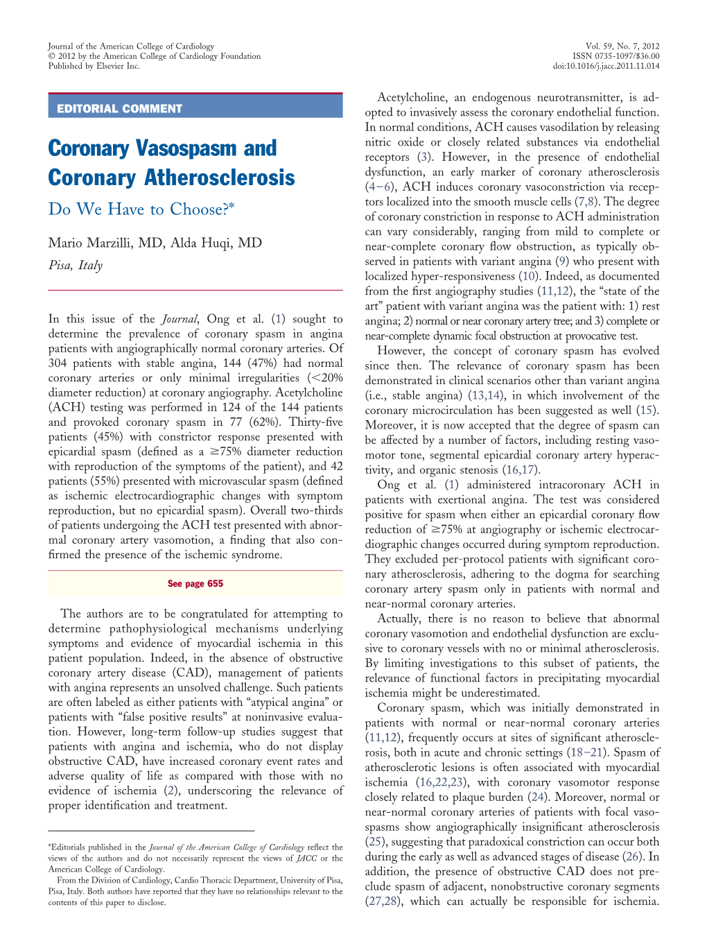 Coronary Vasospasm and Coronary Atherosclerosis February 14, 2012:663–4