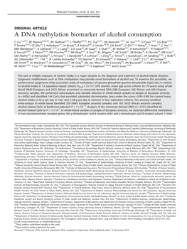 A DNA Methylation Biomarker of Alcohol Consumption