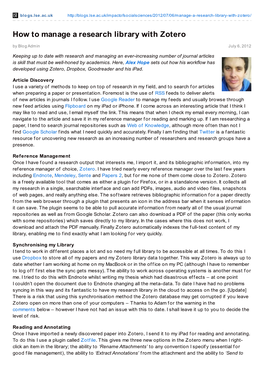 How to Manage a Research Library with Zotero by Blog Admin July 6, 2012