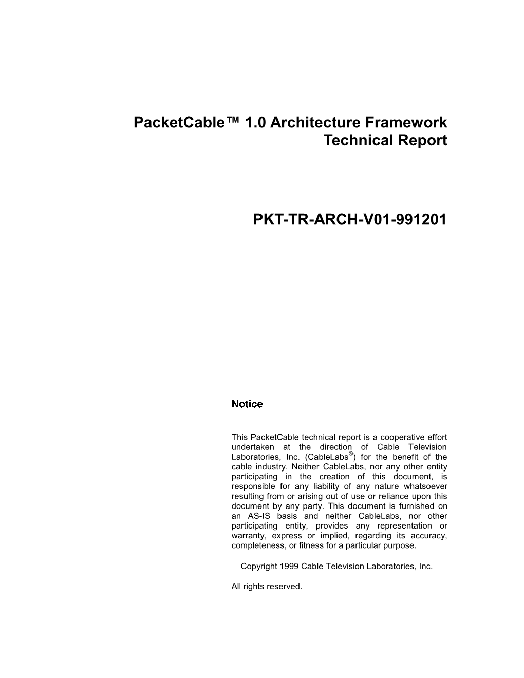 Packetcable™ 1.0 Architecture Framework Technical Report