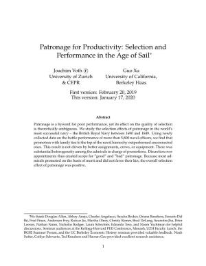 Patronage for Productivity: Selection and Performance in the Age of Sail∗
