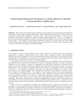 A Dual Band Orthomode Transducer in K/Ka Bands for Satellite Communications Applications