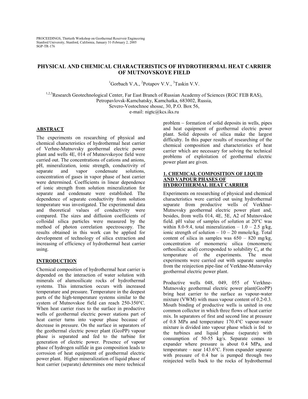 Physical and Chemical Characteristics of Hydrothermal Heat Carrier of Mutnovskoye Field