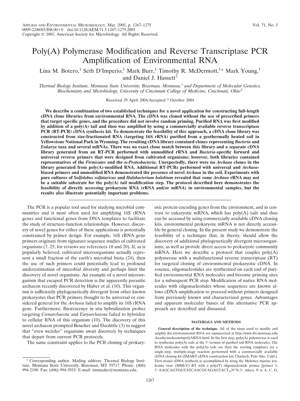 Poly(A) Polymerase Modification and Reverse Transcriptase PCR Amplification of Environmental