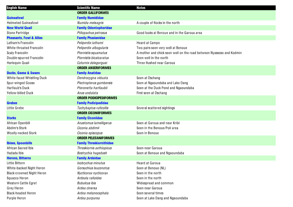 Detailed List of Bird Species