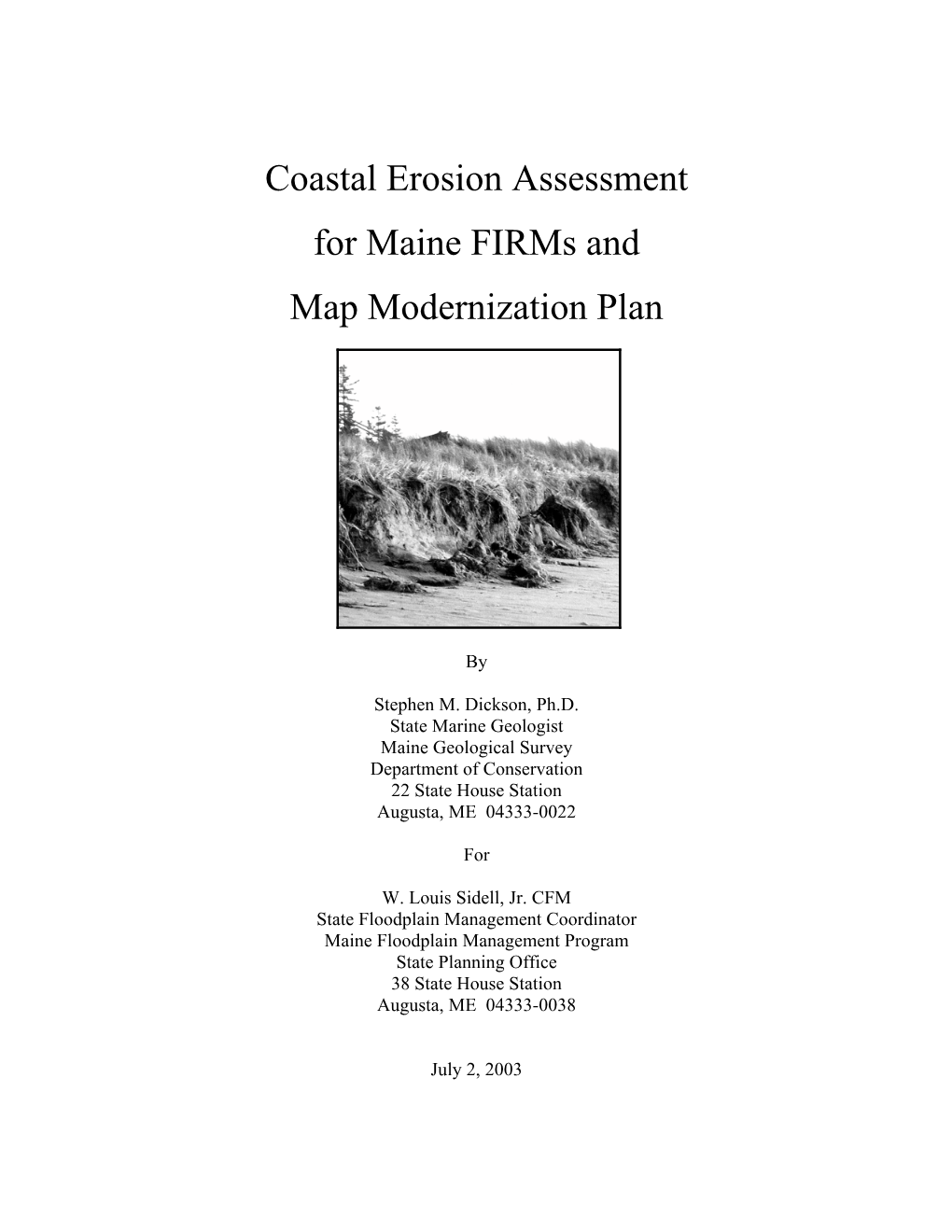 Coastal Erosion Assessment for Maine Firms and Map Modernization Plan