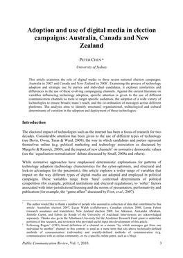 Adoption and Use of Digital Media in Election Campaigns: Australia, Canada and New Zealand