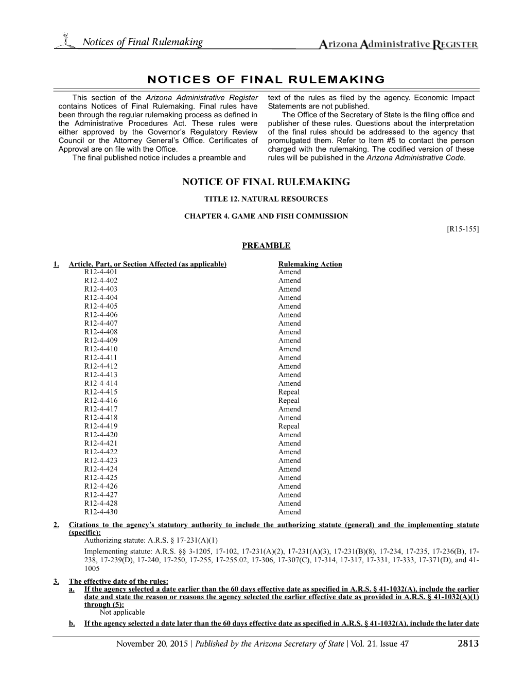 Final Rulemaking, Notices Of