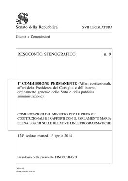 Senato Della Repubblica RESOCONTO STENOGRAFICO N. 9