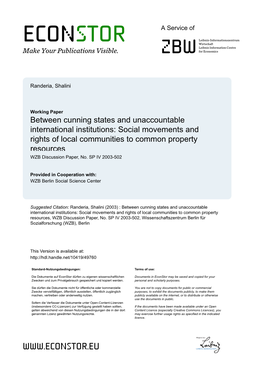 Social Movements and Rights of Local Communities to Common Property Resources WZB Discussion Paper, No