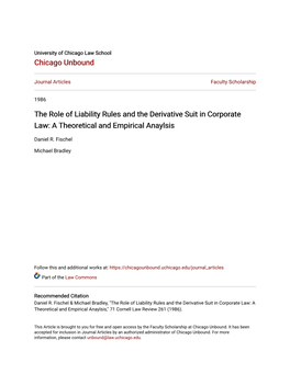 The Role of Liability Rules and the Derivative Suit in Corporate Law: a Theoretical and Empirical Anaylsis