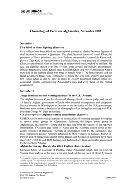 Chronology of Events in Afghanistan, November 2002*