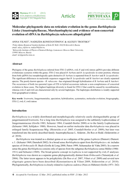 Molecular Phylogenetic Data on Reticulate