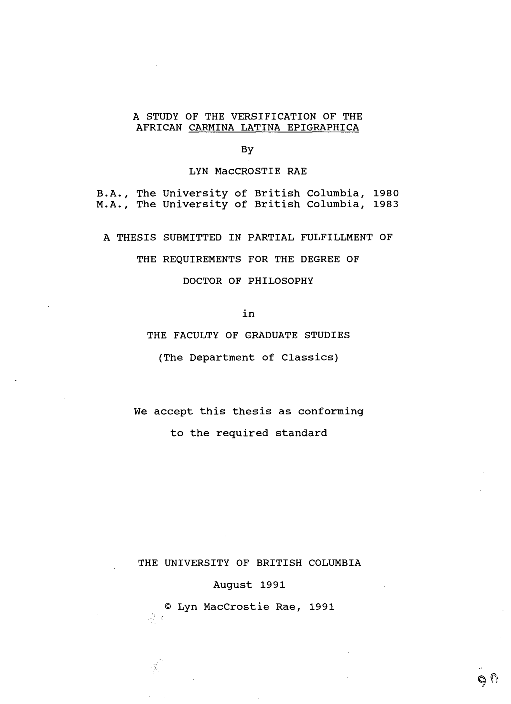 A Study of the Versification of the African Carmina Latina Epigraphica