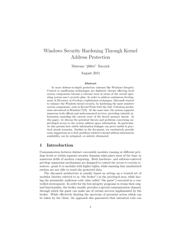 Windows Security Hardening Through Kernel Address Protection