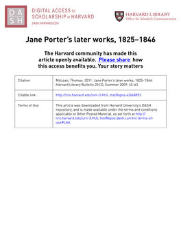 Jane Porter's Later Works, 1825–1846.Pdf