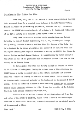 Notre Dame Press Releases, 1954/12