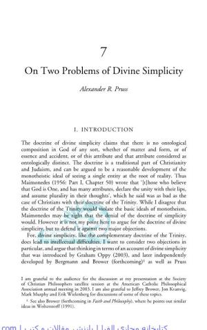 On Two Problems of Divine Simplicity by Alexander Pruss