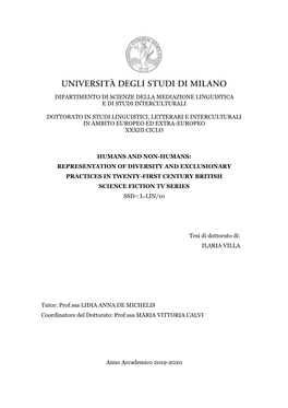 Dipartimento Di Scienze Della Mediazione Linguistica E Di Studi Interculturali Dottorato in Studi Linguistici, Letterari E Inter