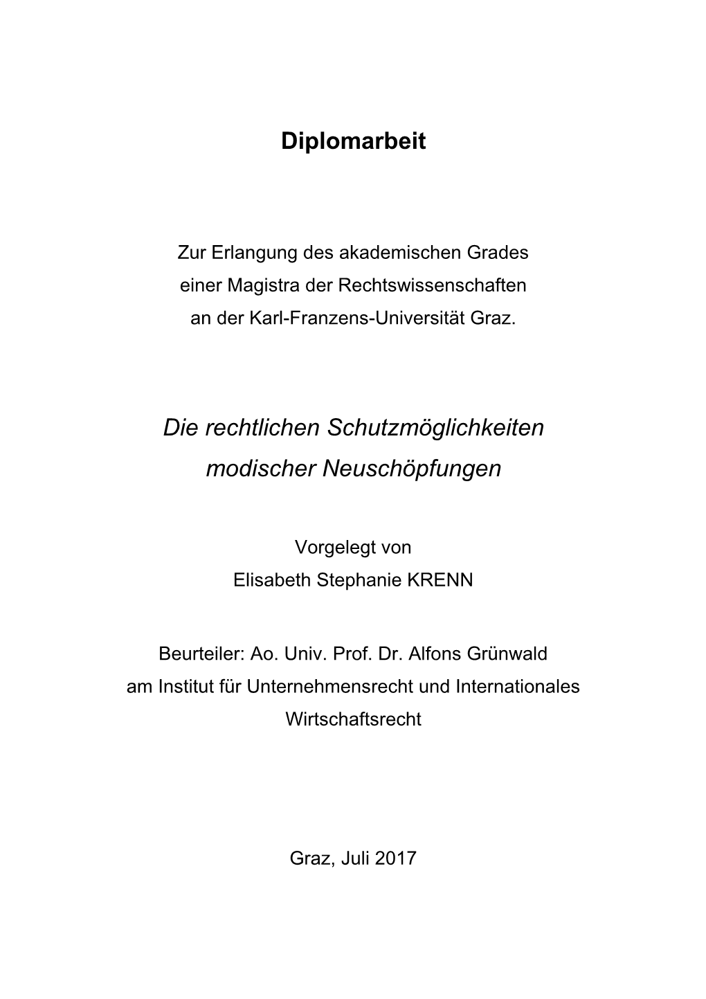 Diplomarbeit Die Rechtlichen Schutzmöglichkeiten Modischer