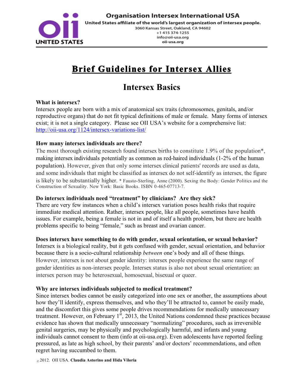 Brief Guidelines for Intersex Allies Intersex Basics