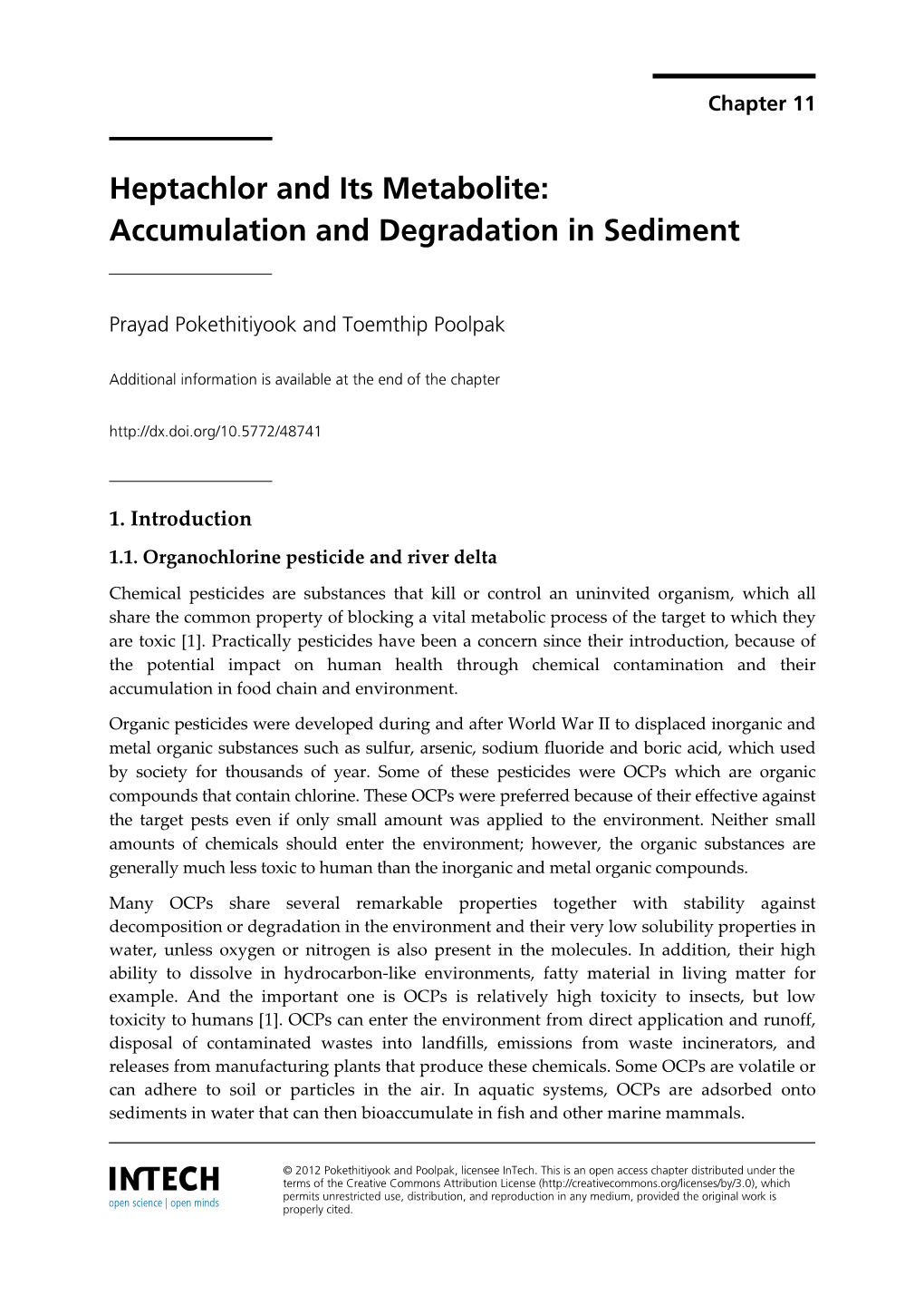 Heptachlor and Its Metabolite: Accumulation and Degradation in Sediment