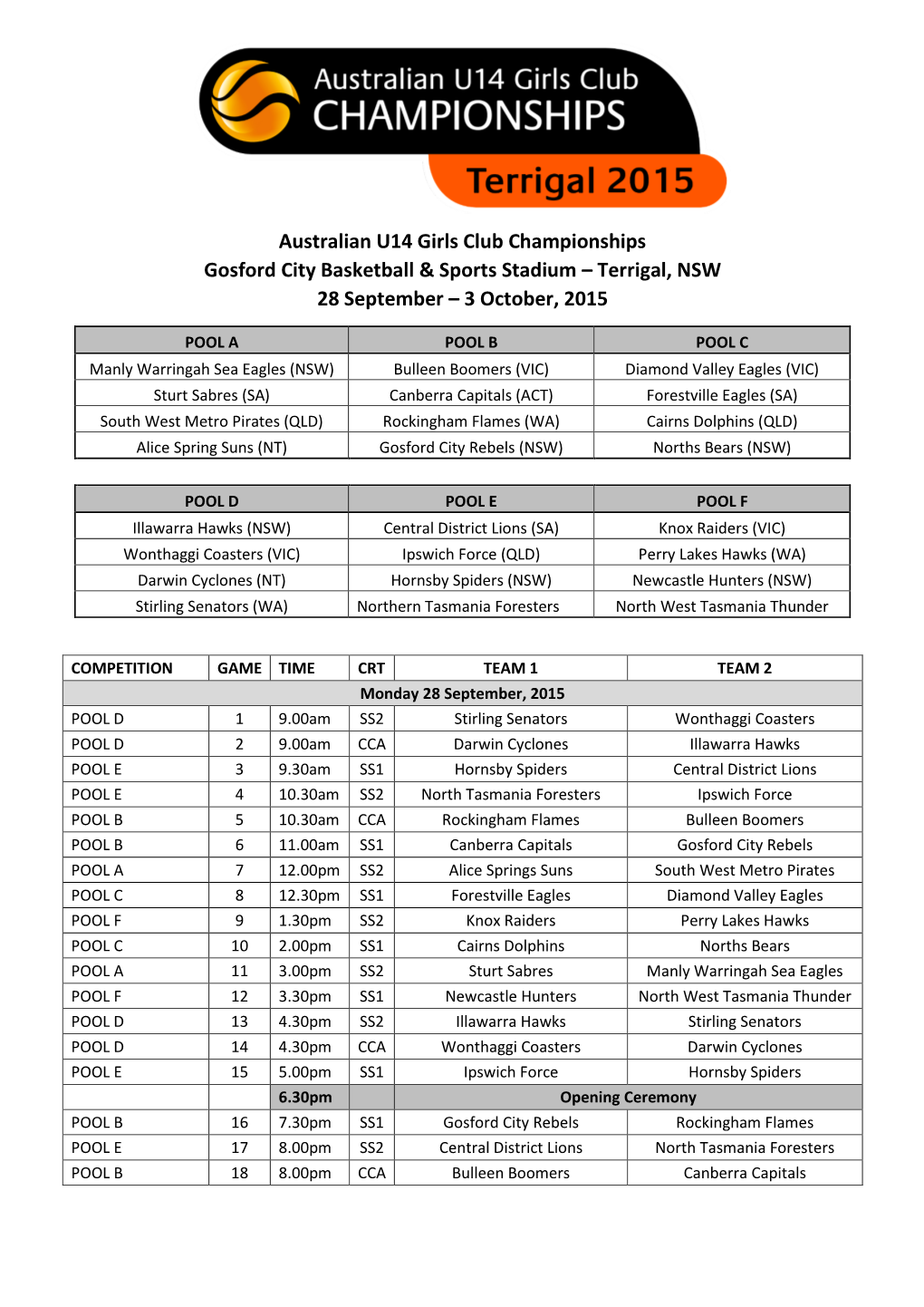 2015 Australian U14 Girls Club Championships