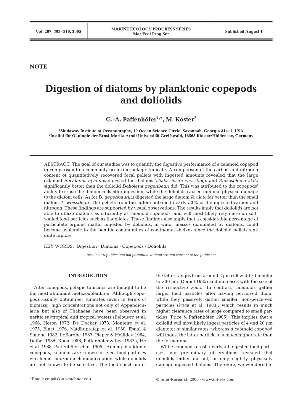 Digestion of Diatoms by Planktonic Copepods and Doliolids