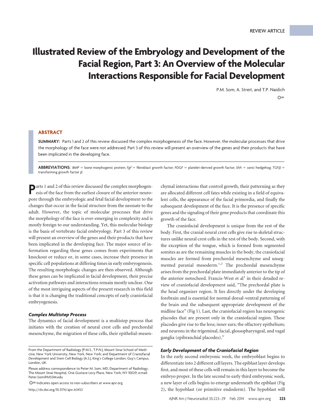 Illustrated Review of the Embryology and Development of the Facial Region, Part 3: an Overview of the Molecular Interactions Responsible for Facial Development