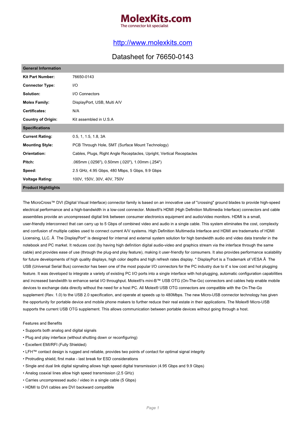 Datasheet for 76650-0143