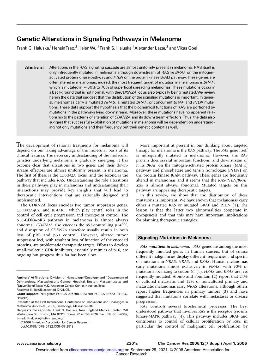 Genetic Alterations in Signaling Pathways in Melanoma Frank G