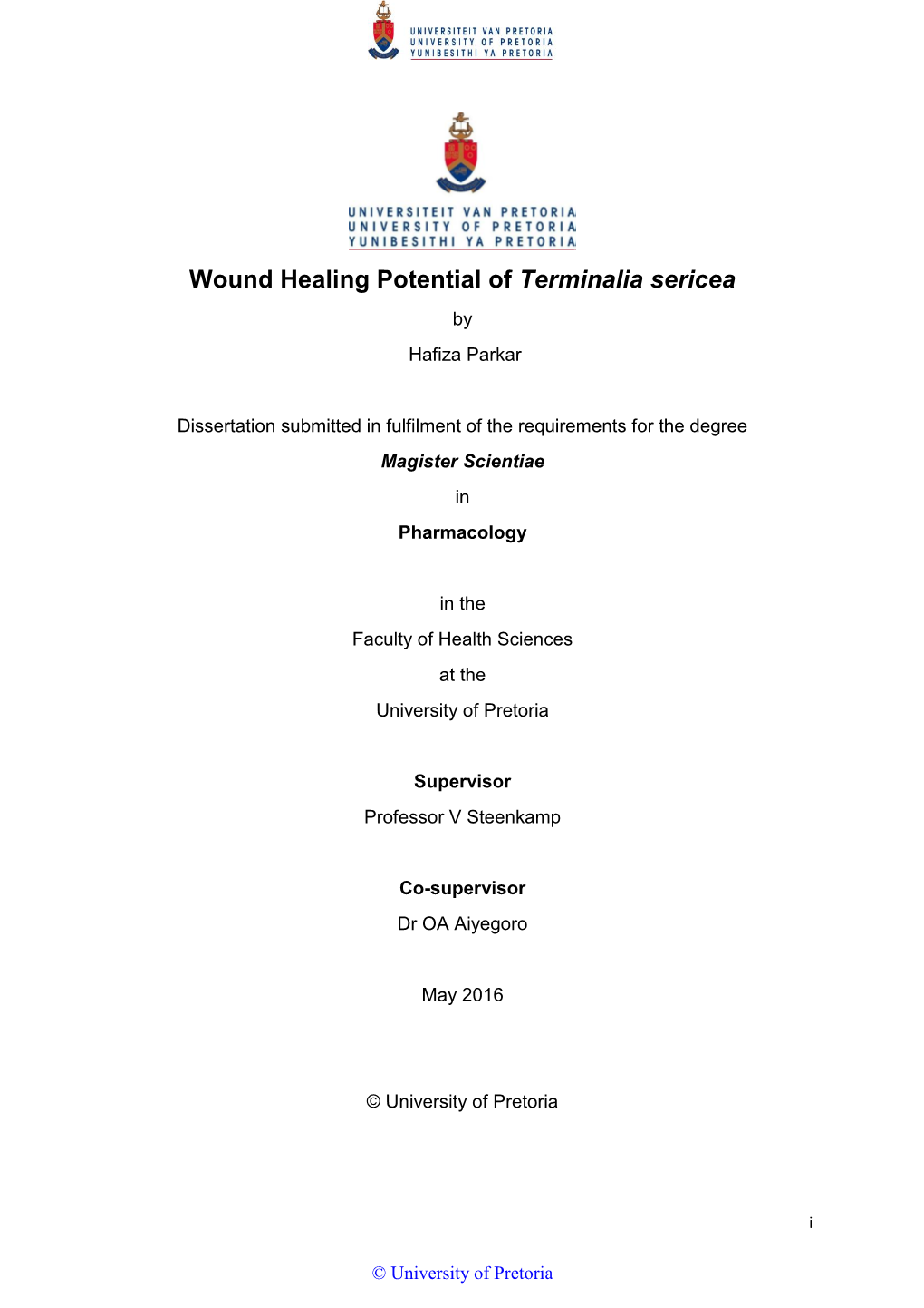 Wound Healing Potential of Terminalia Sericea