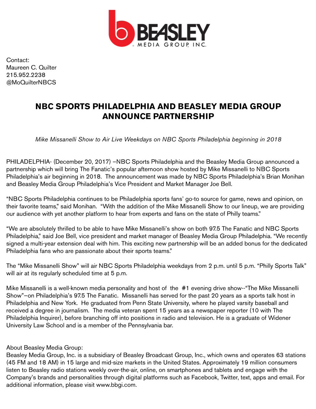 Nbc Sports Philadelphia and Beasley Media Group Announce Partnership