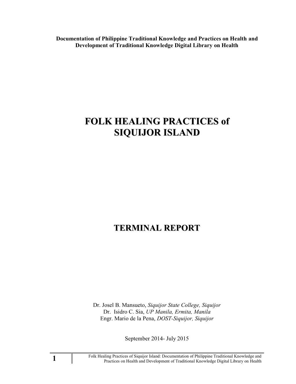 FOLK HEALING PRACTICES of SIQUIJOR ISLAND