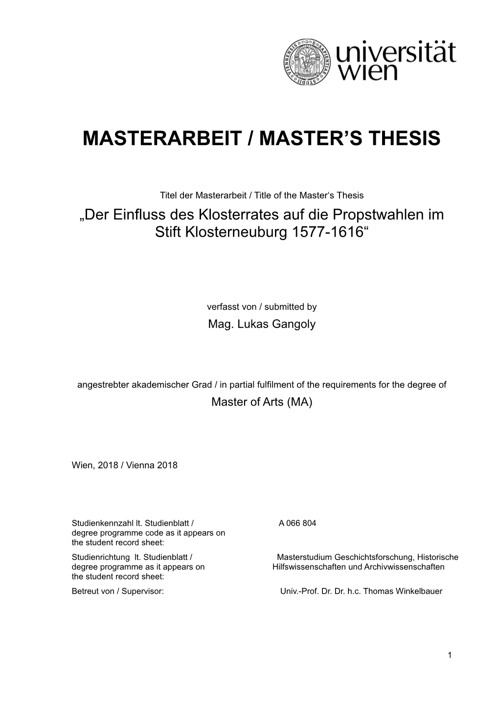 Masterarbeit / Master's Thesis