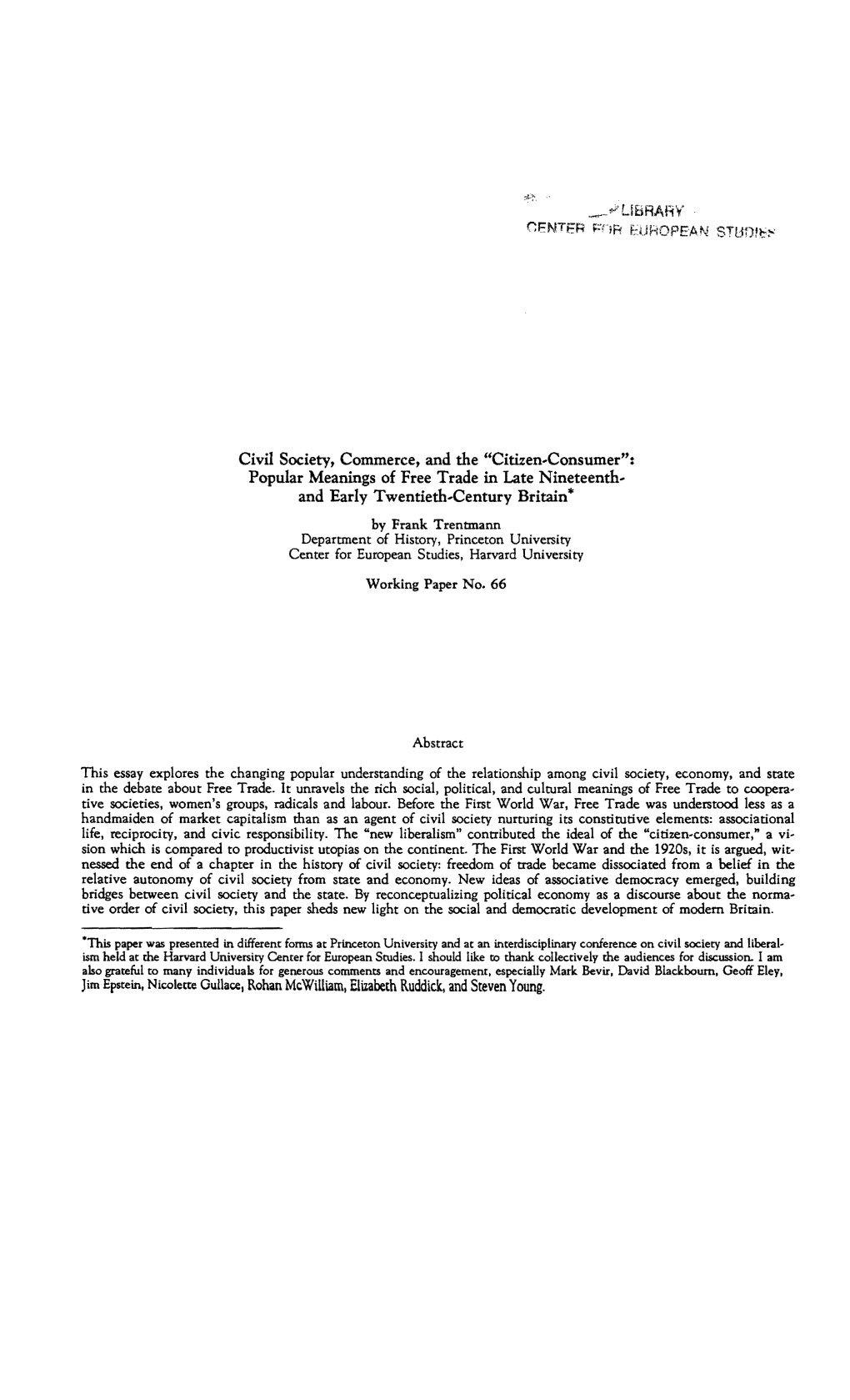 Civil Society, Commerce, and the "Citizen,Consumer": Popular Meanings of Free Trade in Late Nineteenth