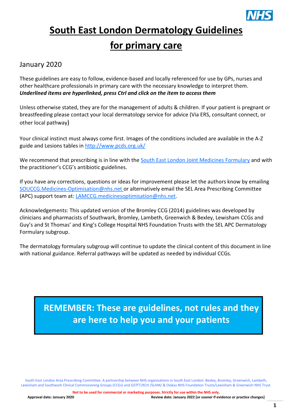 South East London Dermatology Guidelines for Primary Care