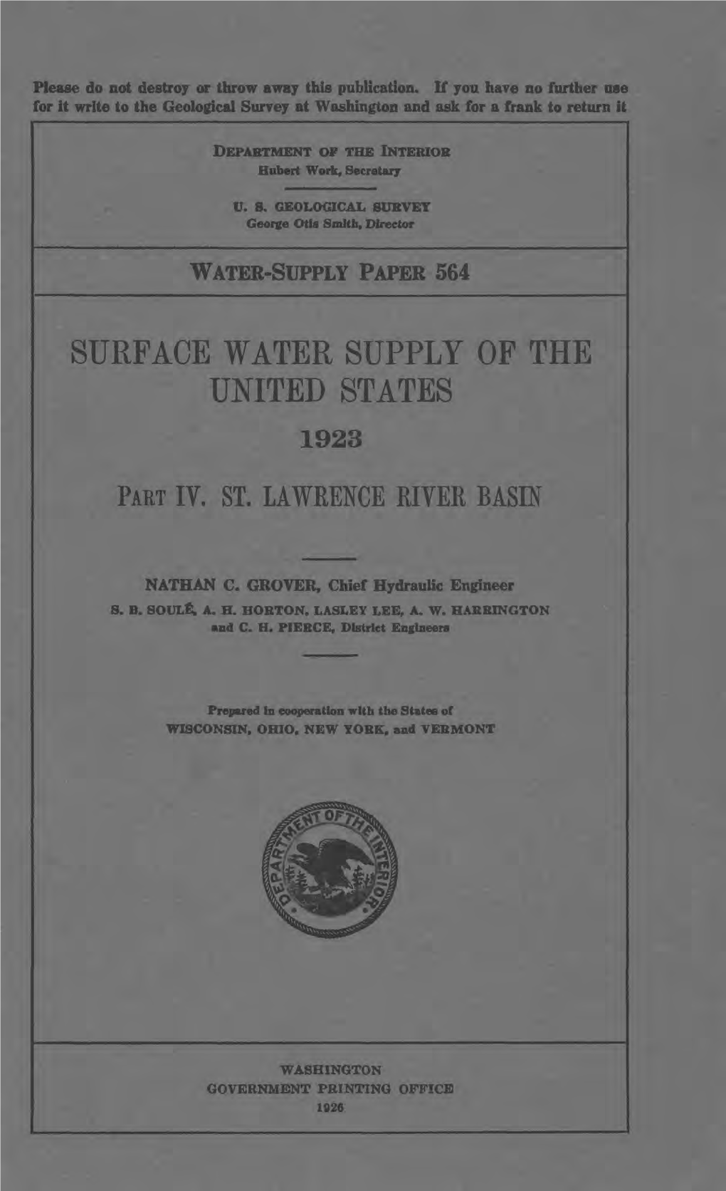 Surface Water Supply of the United States 1923 Part Iv