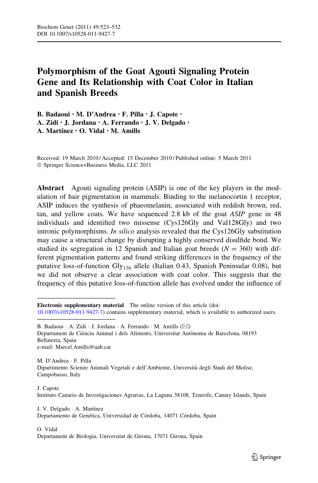 Polymorphism of the Goat Agouti Signaling Protein Gene and Its Relationship with Coat Color in Italian and Spanish Breeds