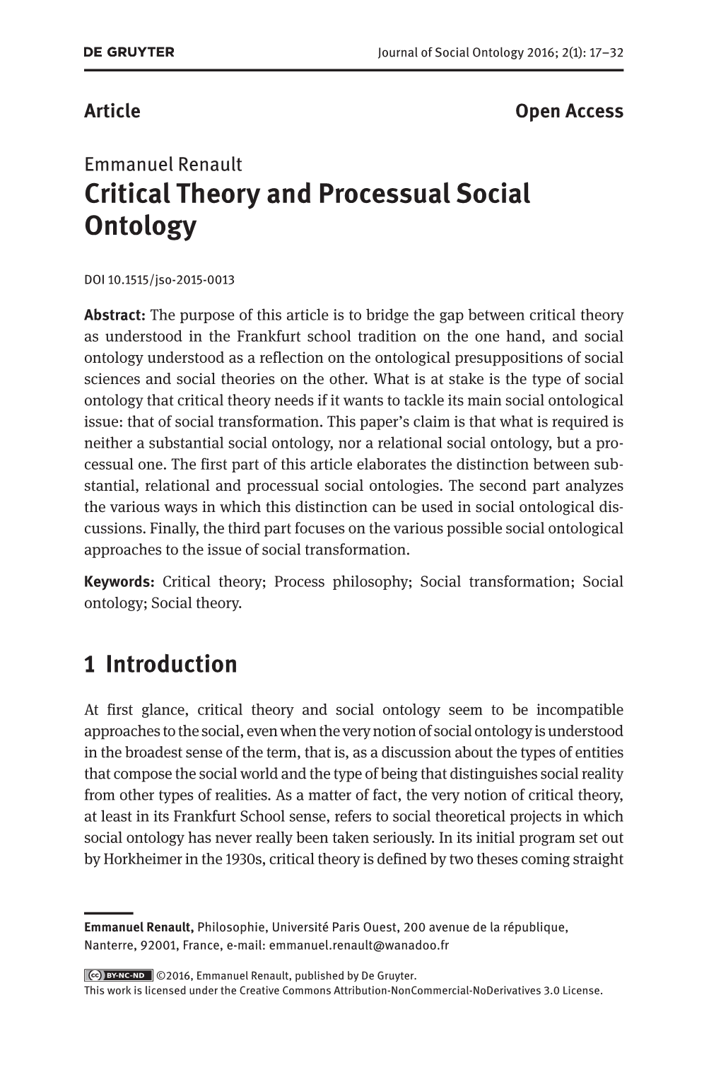 Critical Theory and Processual Social Ontology