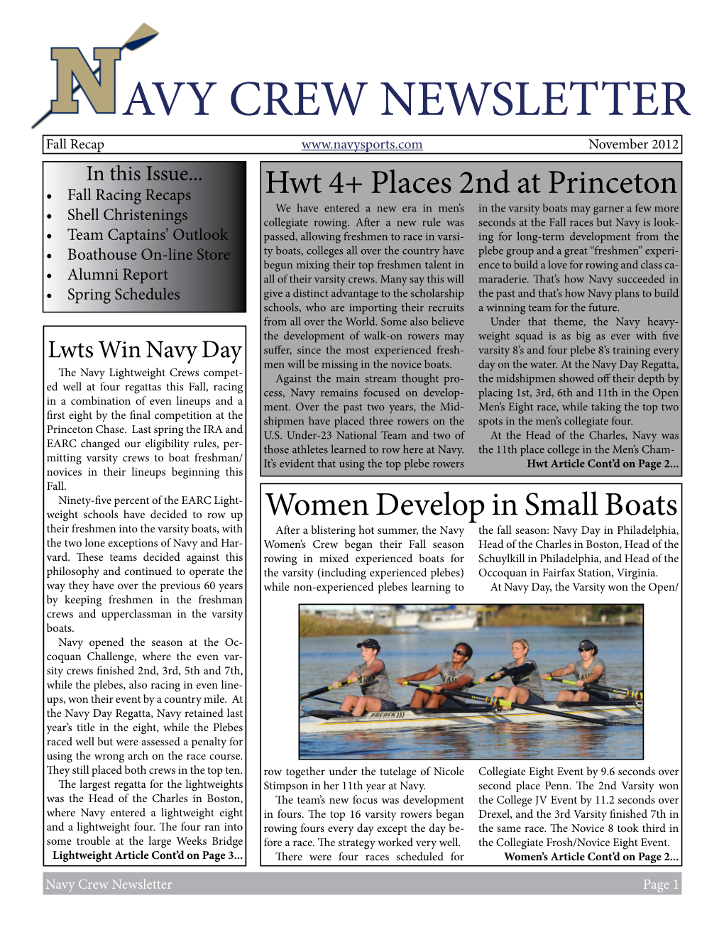 Navy Crew Newsletter Page 1 Hwt Article Cont’D