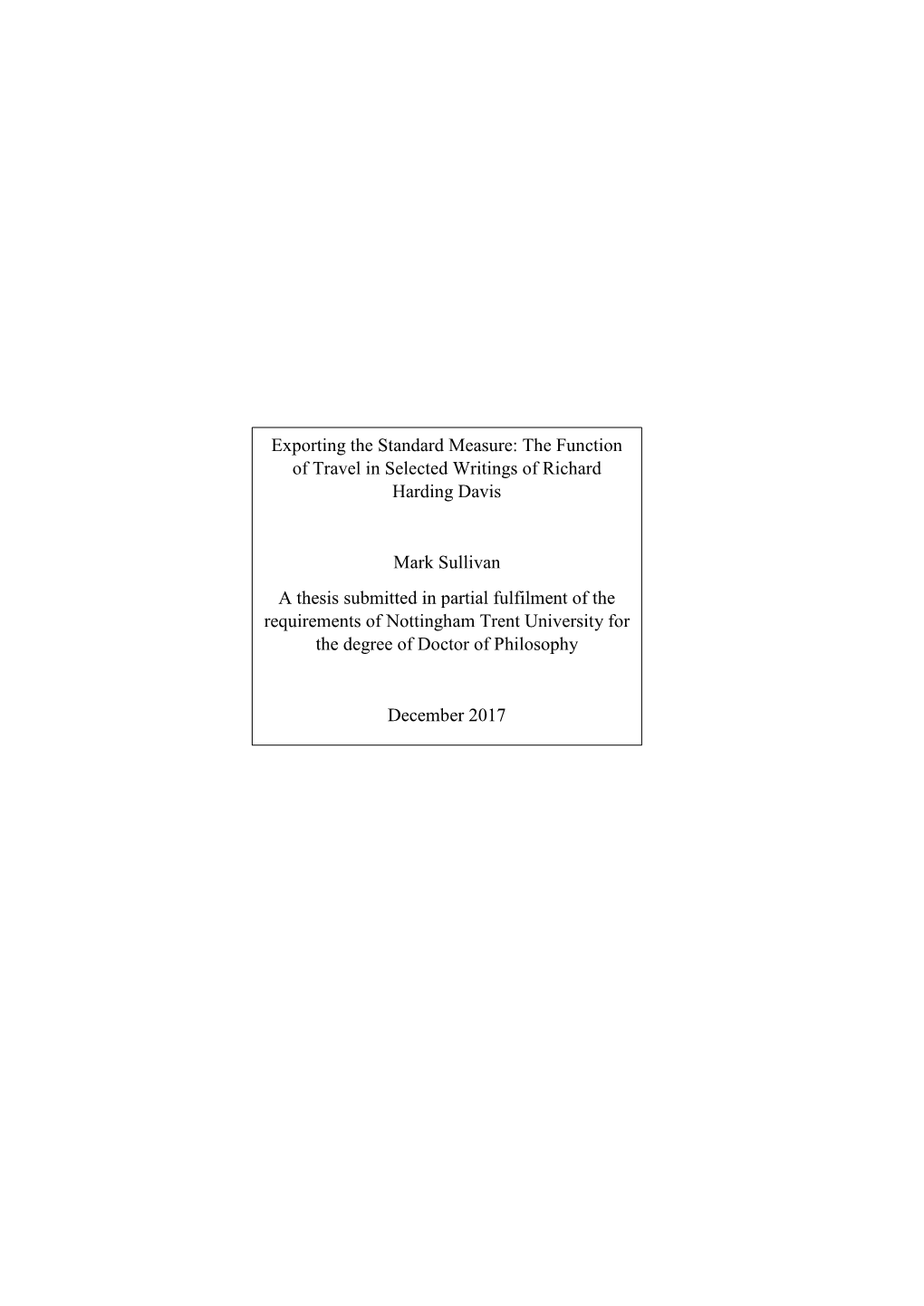 Exporting the Standard Measure: the Function of Travel in Selected Writings of Richard Harding Davis