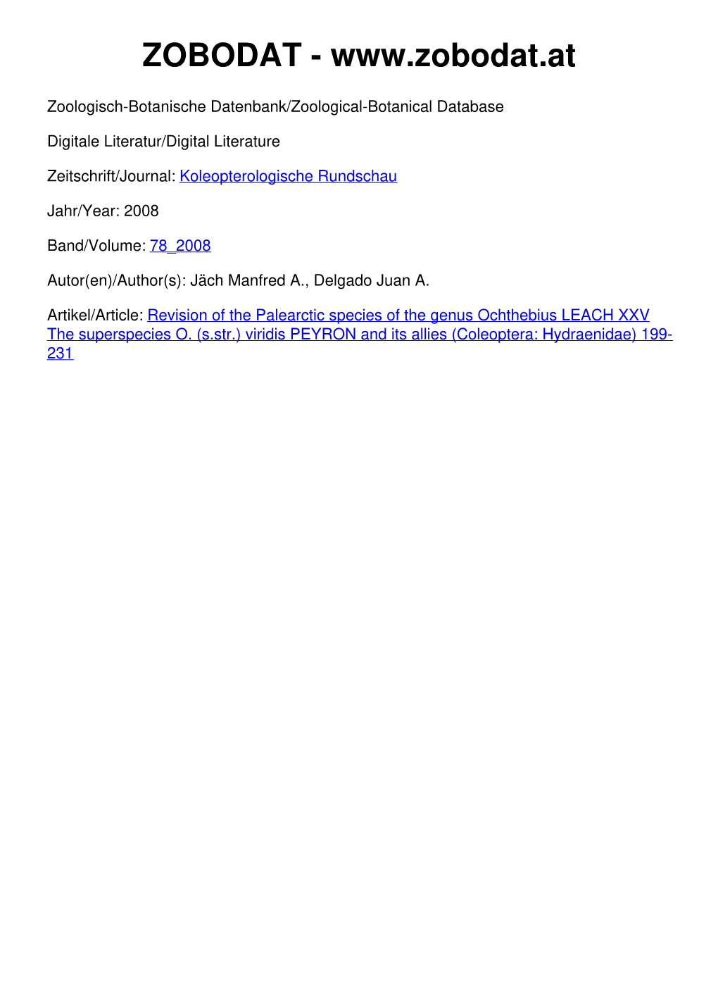 Revision of the Palearctic Species of the Genus Ochthebius LEACH XXV the Superspecies O